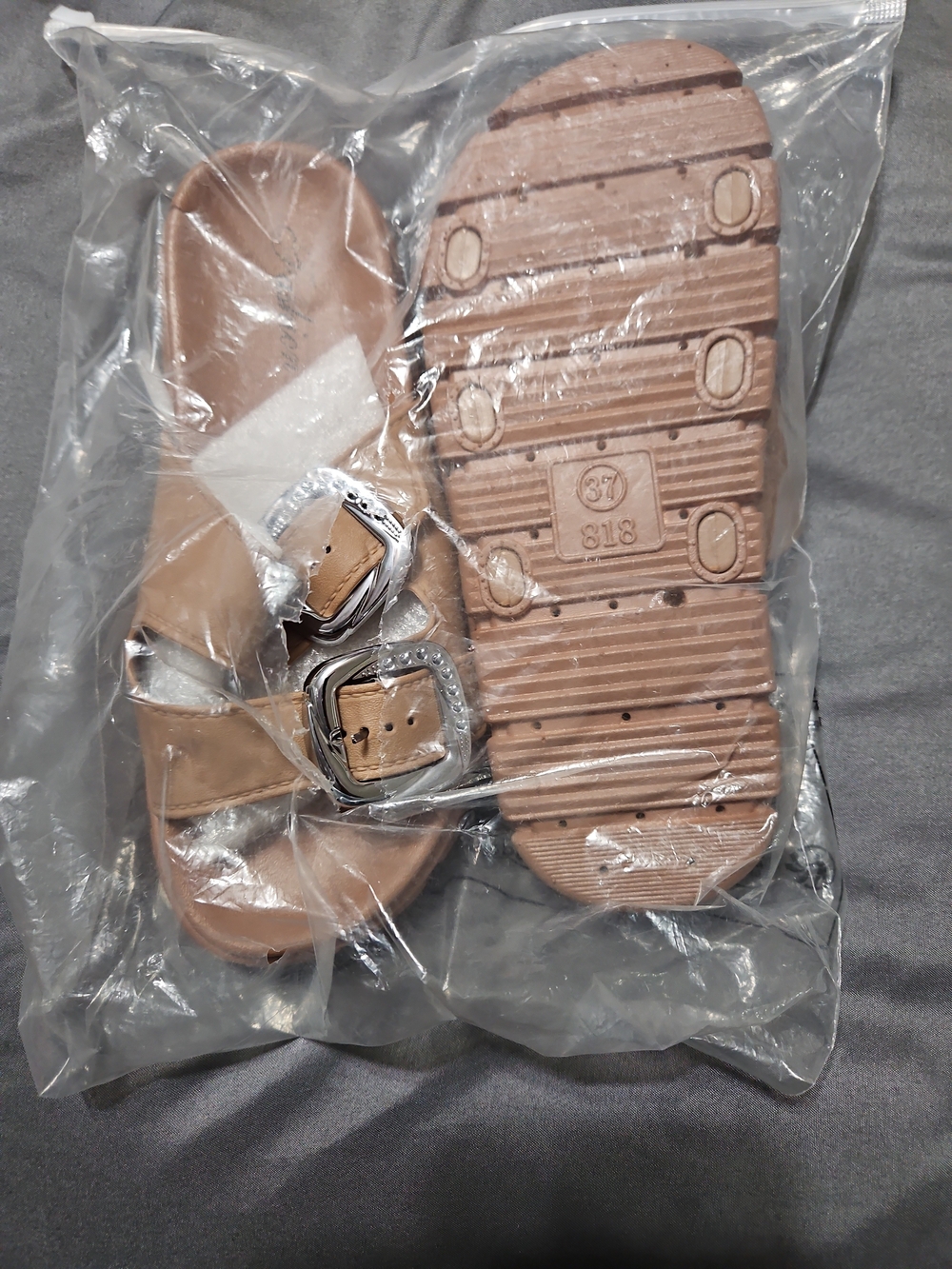 Fashion Brand Company Tan Buckle Slide Sandals